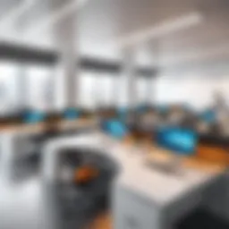 Dynamic work environment showcasing hot desking benefits