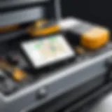 High-tech GPS tracker mounted on a toolbox