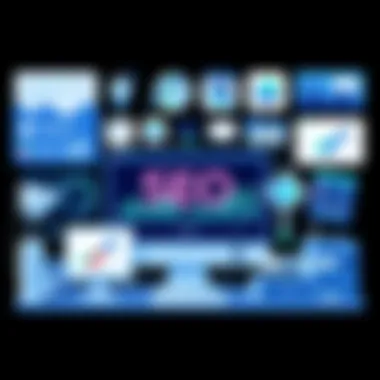 A desktop setup showcasing various SEO software tools