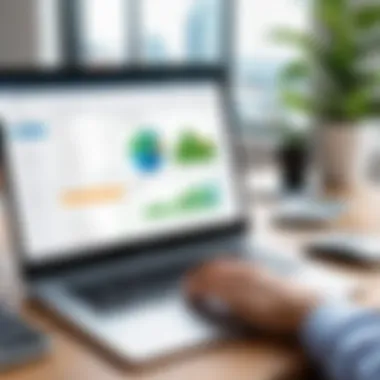Small Business Financial Analysis with QuickBooks A small business owner analyzing financial reports on a laptop using QuickBooks.