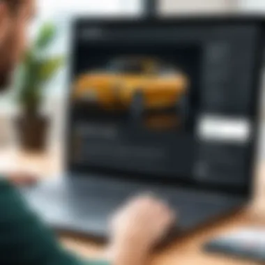 User Experience with Body Shop Estimator Software User interacting with body shop estimator software on a laptop