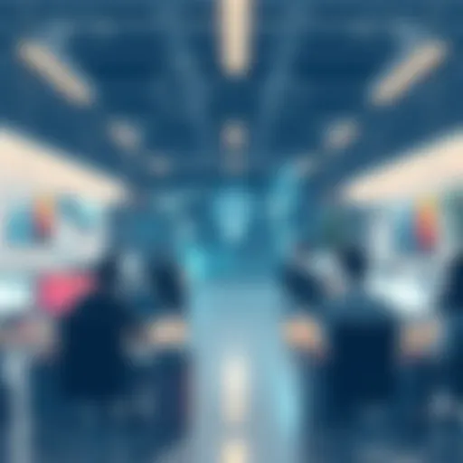 A modern office environment showcasing collaboration and innovation.
