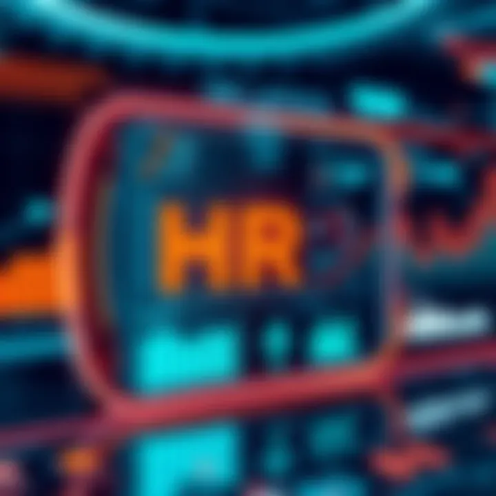 Digital HR Analytics A futuristic digital interface displaying HR analytics and metrics.