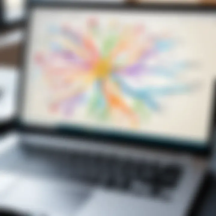 A close-up of a creative mind mapping application on a Windows laptop.