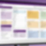 Visual representation of a Kanban board layout in OneNote showcasing task stages