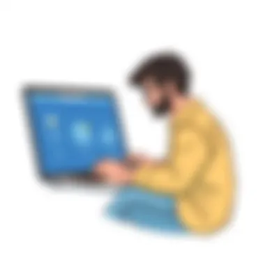 User Interaction with Stock Management Software An illustration of a user interacting with stock management software on a laptop