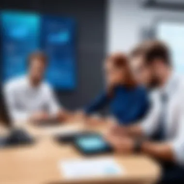 Team meeting discussing phone dialer technology