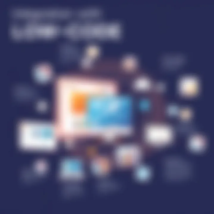 Integration of Low-Code Tools Across Industries Graphic illustrating integration of low-code tools in various industries