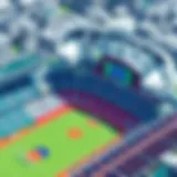 Aerial view of a stadium showcasing its infrastructure and audience areas